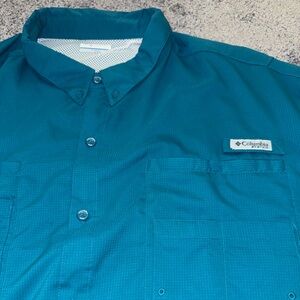Columbia PFG Omni-Shade Shirt Mens 4X/4TF Navy Teal Vented Fishing Outdoor